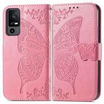 For TCL 40 XE Butterfly Love Flower Embossed Leather Phone Case(Pink)