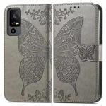 For TCL 40 XE Butterfly Love Flower Embossed Leather Phone Case(Gray)