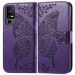For TCL 40 XE Butterfly Love Flower Embossed Leather Phone Case(Dark Purple)