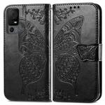 For TCL 40 XL Butterfly Love Flower Embossed Leather Phone Case(Black)