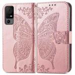 For TCL 40 XL Butterfly Love Flower Embossed Leather Phone Case(Rose Gold)