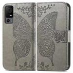 For TCL 40 XL Butterfly Love Flower Embossed Leather Phone Case(Gray)