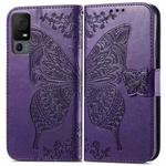 For TCL 40 XL Butterfly Love Flower Embossed Leather Phone Case(Dark Purple)