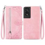 For TCL 40 NXTpaper 4G Embossed Flower Zipper Leather Phone Case(Pink)