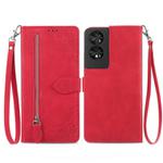 For TCL 40 NXTpaper 4G Embossed Flower Zipper Leather Phone Case(Red)