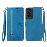 For TCL 40 NXTpaper 4G Embossed Flower Zipper Leather Phone Case(Blue)