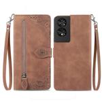 For TCL 40 NXTpaper 4G Embossed Flower Zipper Leather Phone Case(Brown)