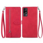 For TCL 40 XE Embossed Flower Zipper Leather Phone Case(Red)