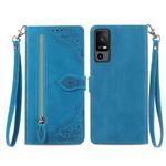 For TCL 40 XE Embossed Flower Zipper Leather Phone Case(Blue)