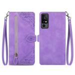 For TCL 40 XE Embossed Flower Zipper Leather Phone Case(Purple)