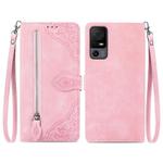 For TCL 40 XL Embossed Flower Zipper Leather Phone Case(Pink)