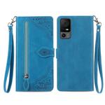 For TCL 40 XL Embossed Flower Zipper Leather Phone Case(Blue)