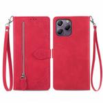 For Blackview A96 Embossed Flower Zipper Leather Phone Case(Red)