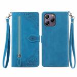 For Blackview A96 Embossed Flower Zipper Leather Phone Case(Bule)