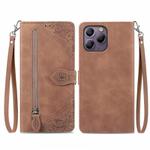For Blackview A96 Embossed Flower Zipper Leather Phone Case(Brown)