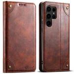 For Samsung Galaxy S23 Ultra 5G Suteni Baroque Calf Texture Buckle Wallet Leather Phone Case(Khaki)