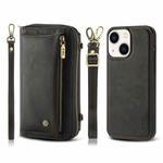 For iPhone 14 Plus Crossbody Multi-functional Zipper Wallet Leather Phone Case(Black)