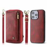 For iPhone 14 Pro Max Crossbody Multi-functional Zipper Wallet Leather Phone Case(Red)
