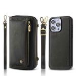 For iPhone 14 Pro Max Crossbody Multi-functional Zipper Wallet Leather Phone Case(Black)