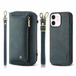 For iPhone 12 Crossbody Multi-functional Zipper Wallet Leather Phone Case(Green)