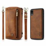 For iPhone XR Crossbody Multi-functional Zipper Wallet Leather Phone Case(Brown)