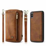 For iPhone X Crossbody Multi-functional Zipper Wallet Leather Phone Case(Brown)