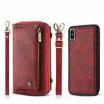 For iPhone XS Crossbody Multi-functional Zipper Wallet Leather Phone Case(Red)