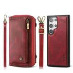 For Samsung Galaxy S24 Ultra 5G Crossbody Multi-functional Zipper Wallet Leather Phone Case(Red)