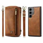 For Samsung Galaxy S24+ 5G Crossbody Multi-functional Zipper Wallet Leather Phone Case(Brown)