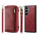 For Samsung Galaxy S24 5G Crossbody Multi-functional Zipper Wallet Leather Phone Case(Red)