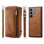 For Samsung Galaxy S23+ 5G Crossbody Multi-functional Zipper Wallet Leather Phone Case(Brown)