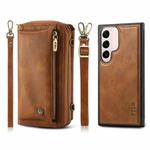 For Samsung Galaxy S22 5G Crossbody Multi-functional Zipper Wallet Leather Phone Case(Brown)