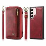 For Samsung Galaxy S22 5G Crossbody Multi-functional Zipper Wallet Leather Phone Case(Red)