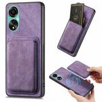 For OPPO A78 4G Retro Leather Card Bag Magnetic Phone Case(Purple)