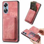 For OPPO A17 Retro Leather Card Bag Magnetic Phone Case(Pink)