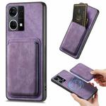 For OPPO Reno7 4G Retro Leather Card Bag Magnetic Phone Case(Purple)