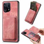 For OPPO Find X5 Retro Leather Card Bag Magnetic Phone Case(Pink)