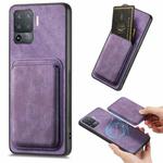 For OPPO F19 Pro Retro Leather Card Bag Magnetic Phone Case(Purple)