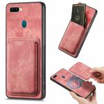 For OPPO A7/A12 Retro Leather Card Bag Magnetic Phone Case(Pink)