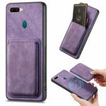 For OPPO A7/A12 Retro Leather Card Bag Magnetic Phone Case(Purple)