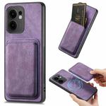 For OPPO Reno13 F Retro Leather Card Bag Magnetic Phone Case(Purple)