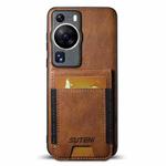 For Huawei P60 Pro Suteni H03 Oil Wax Leather Wallet Stand Back Phone Case(Brown)
