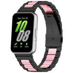 For Samsung Galaxy Fit 3 SM-R390 Three Bead Stainless Steel Metal Watch Band(Black+Pink)