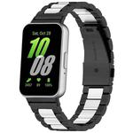 For Samsung Galaxy Fit 3 SM-R390 Three Bead Stainless Steel Metal Watch Band(Black+Silver)