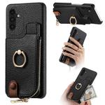 For Samsung Galaxy A04s Litchi Leather Oil Edge Ring Zipper Wallet Back Phone Case(Black)