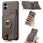 For Samsung Galaxy A04e Litchi Leather Oil Edge Ring Zipper Wallet Back Phone Case(Grey)