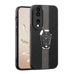 For Honor 90 Magnetic Litchi Leather Back Phone Case with Holder(Black)