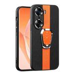 For Honor 60 Magnetic Litchi Leather Back Phone Case with Holder(Orange)