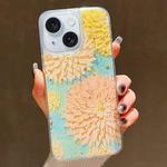 For iPhone 15 Plus Gold Foil Oil Painting Epoxy TPU Phone Case(Yellow Chrysanthemum)