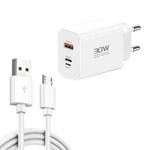 PD30W USB-C / Type-C + 8 Pin + USB Charger with USB to Micro USB Data Cable(EU Plug)